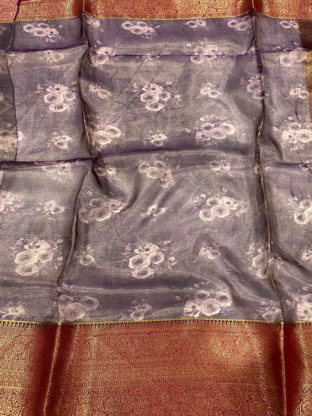 Purple Floral Gold Zari Tissue Saree