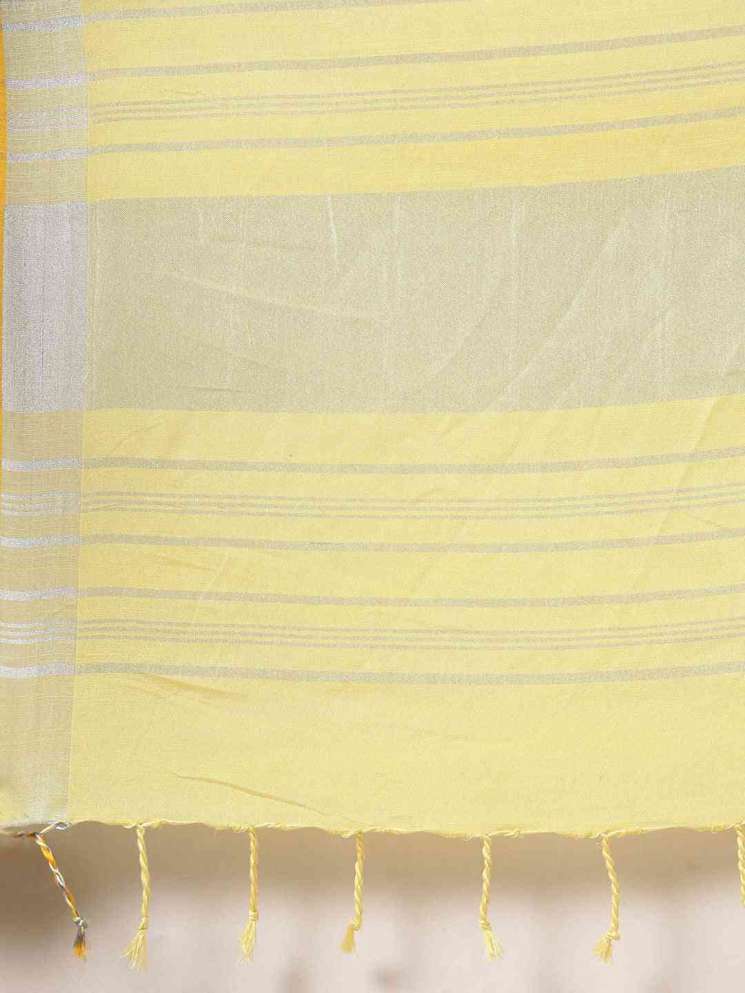Stylish Yellow Colour Solid Linen Saree with Zari Border