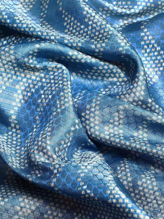 Kora Silk Banarasi Digital Print Saree In Blue Colour