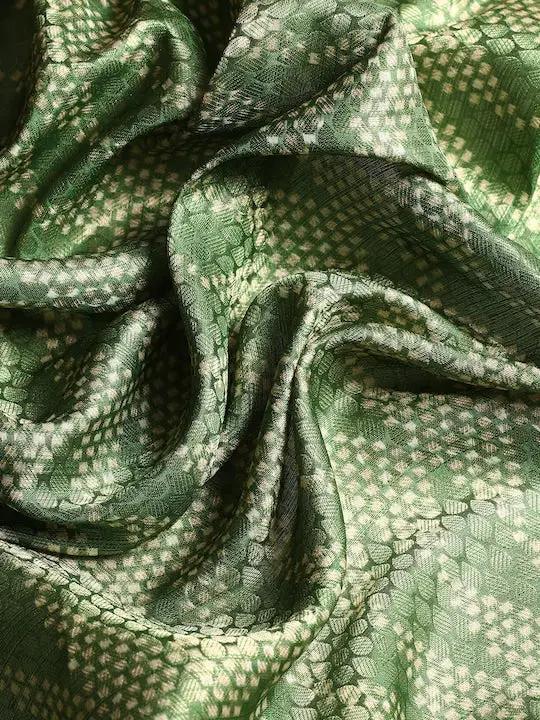 Kora Silk Banarasi Digital Print Saree In Green Colour