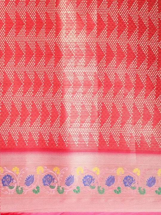 Kora Silk Banarasi Digital Print Saree In Pink Colour