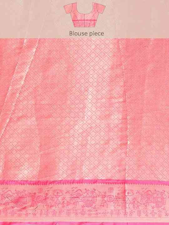 Kora Silk Banarasi Digital Print Saree In Red Colour