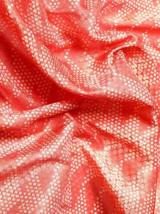 Kora Silk Banarasi Digital Print Saree In Red Colour