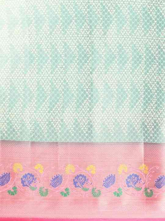 Kora Silk Banarasi Digital Print Saree In Sky Blue Colour