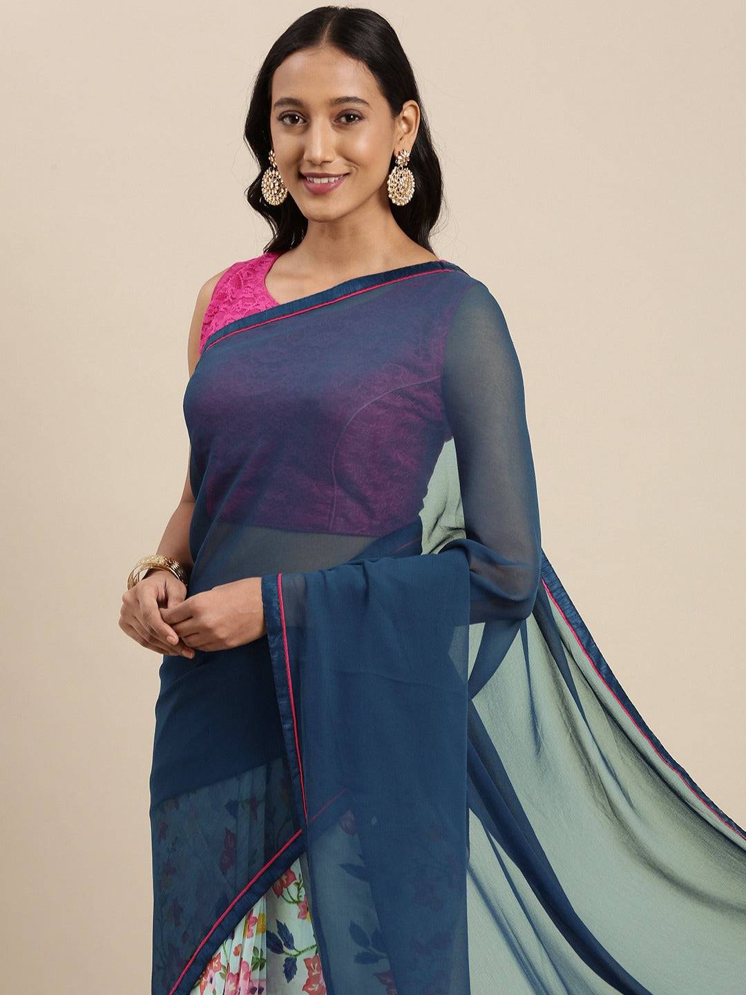 Soft Georgette Multi Colored Party Wear Designer Saree