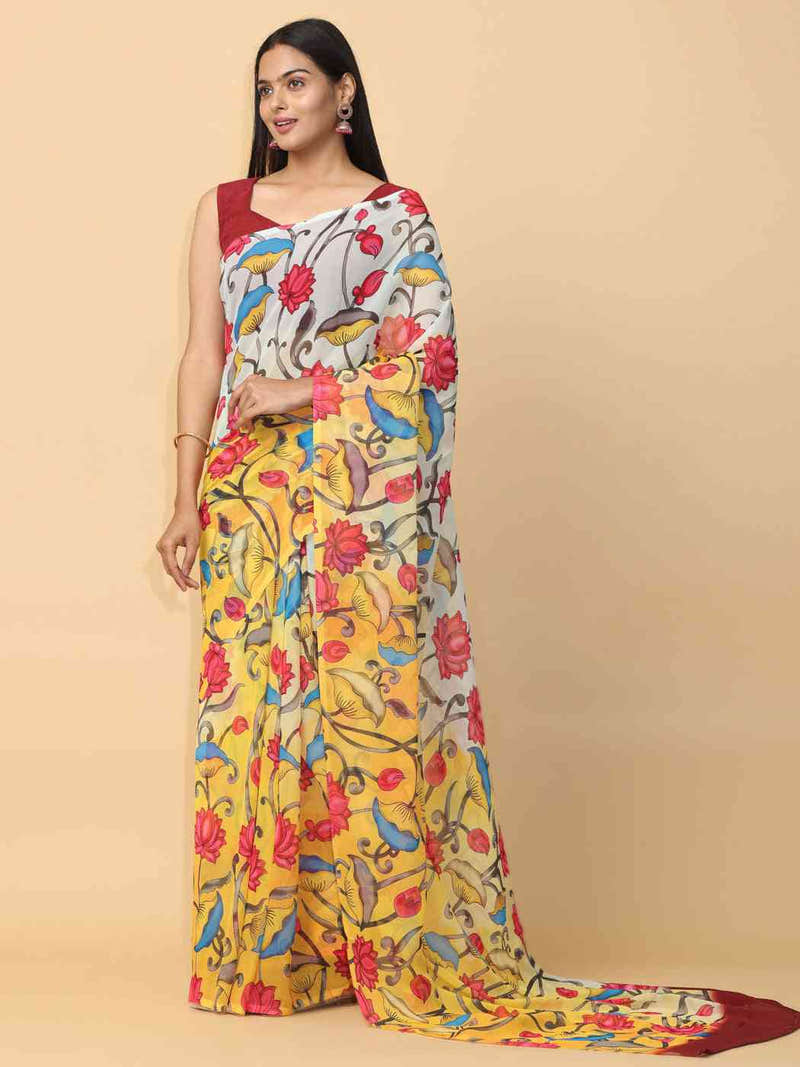 Soft Poly Georgette Designer Digital Kalamkari Print Saree