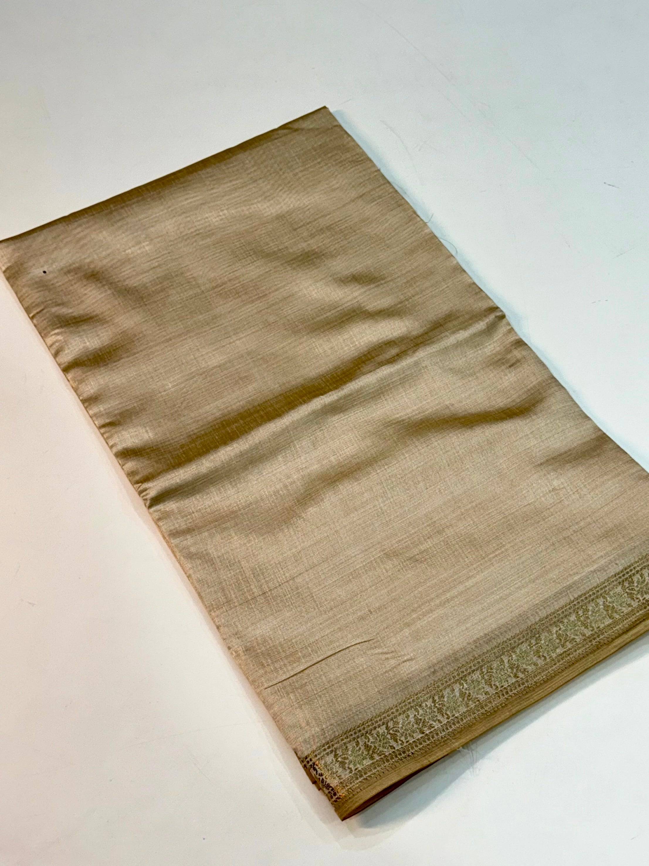 Classic Beige Saree With Gold Zari Border