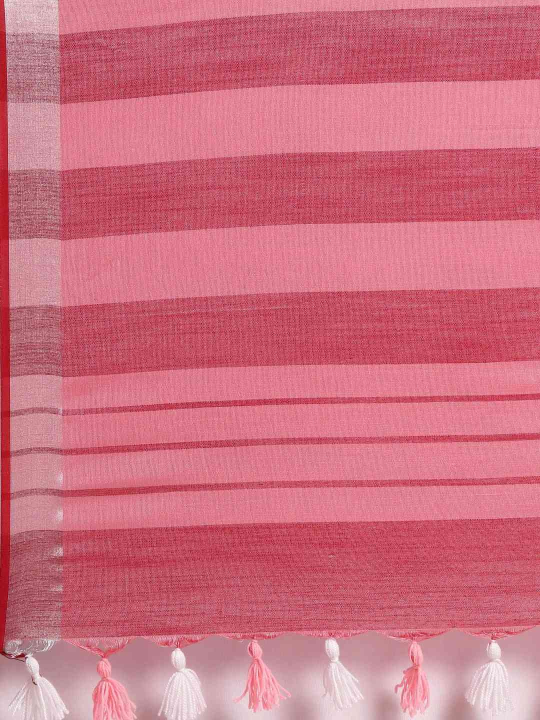 Stylish Pink Colour Solid Linen Saree With Zari Border