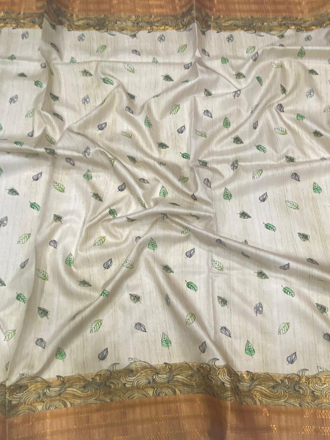 Olive Soft Silk Ocean Wave Patterns Saree