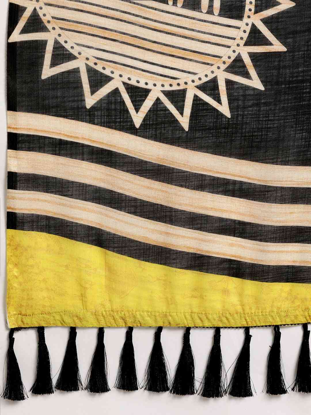 Stylish Linen Bandhani Saree with Ethnic Motifs