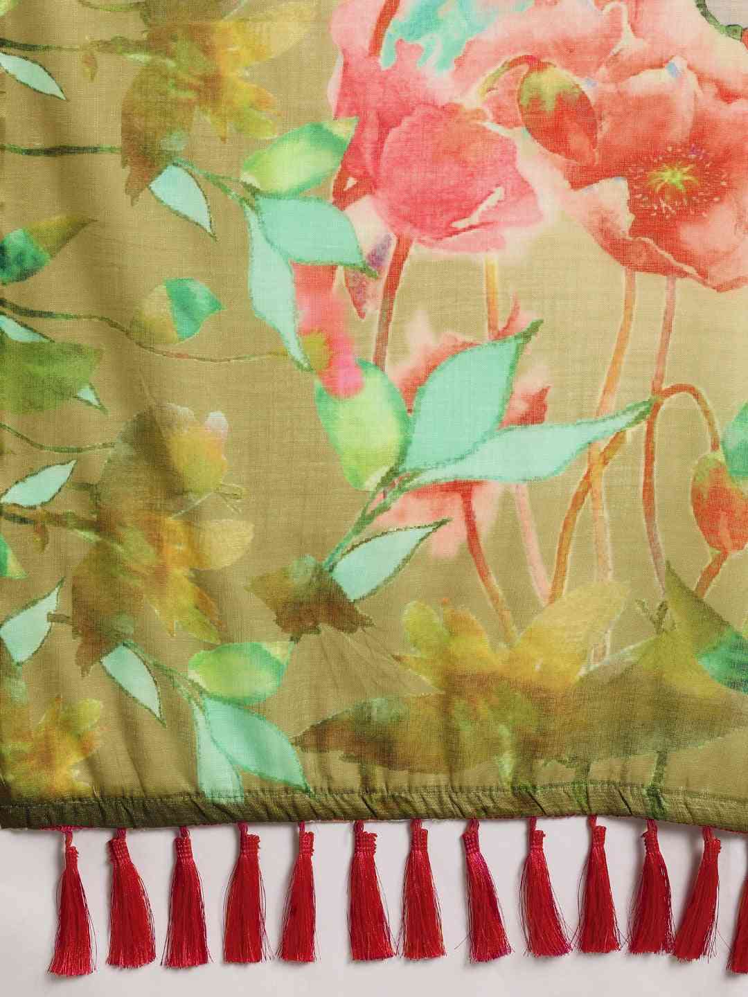 Stylish Linen Floral Print Saree