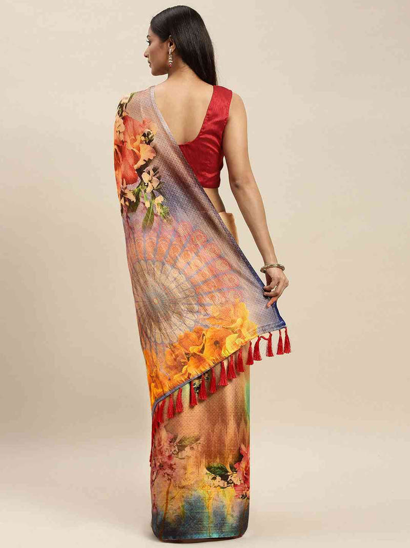 Soft Silk Zari Tissue Flower Print Design Saree