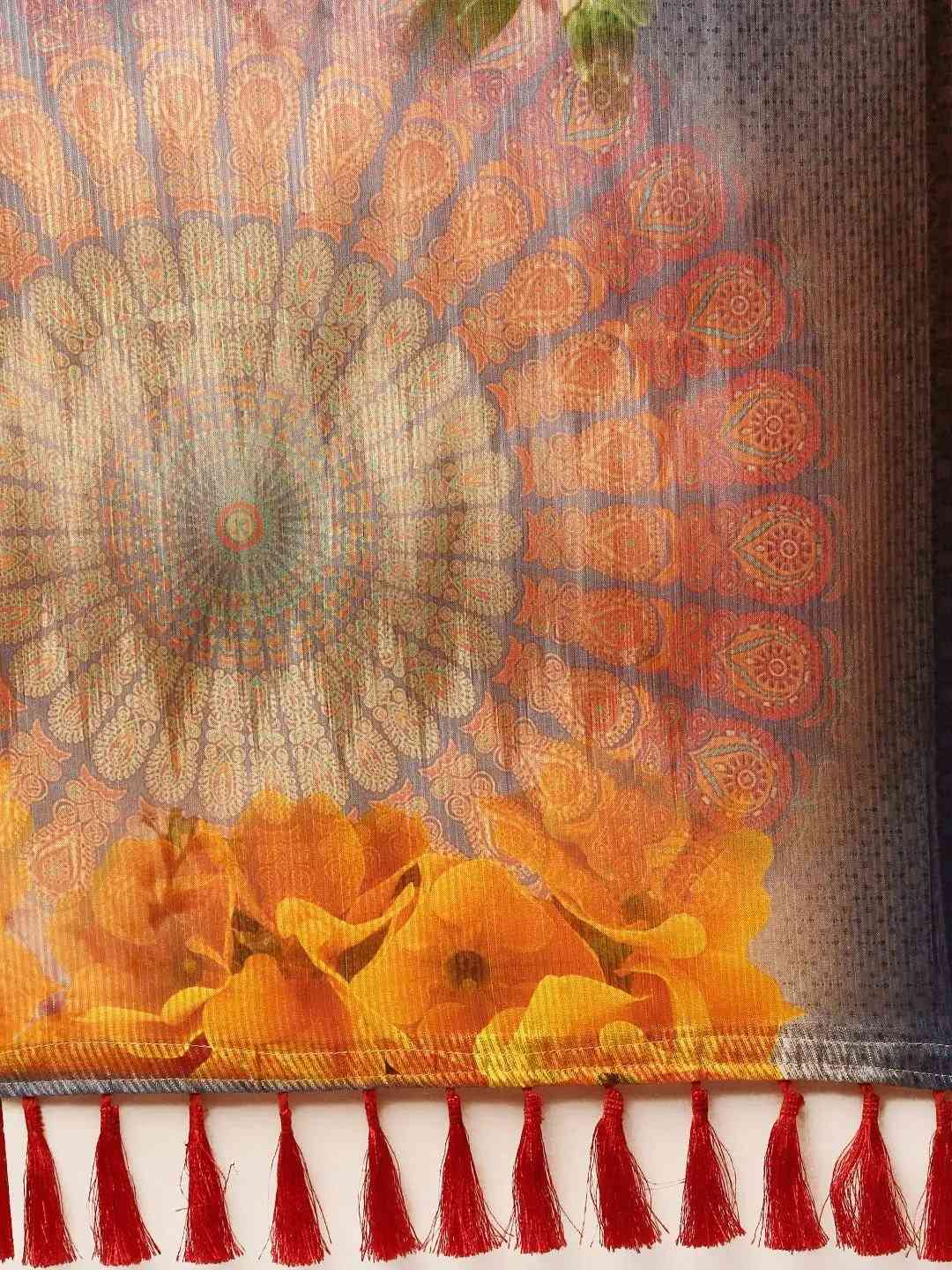 Soft Silk Zari Tissue Flower Print Design Saree