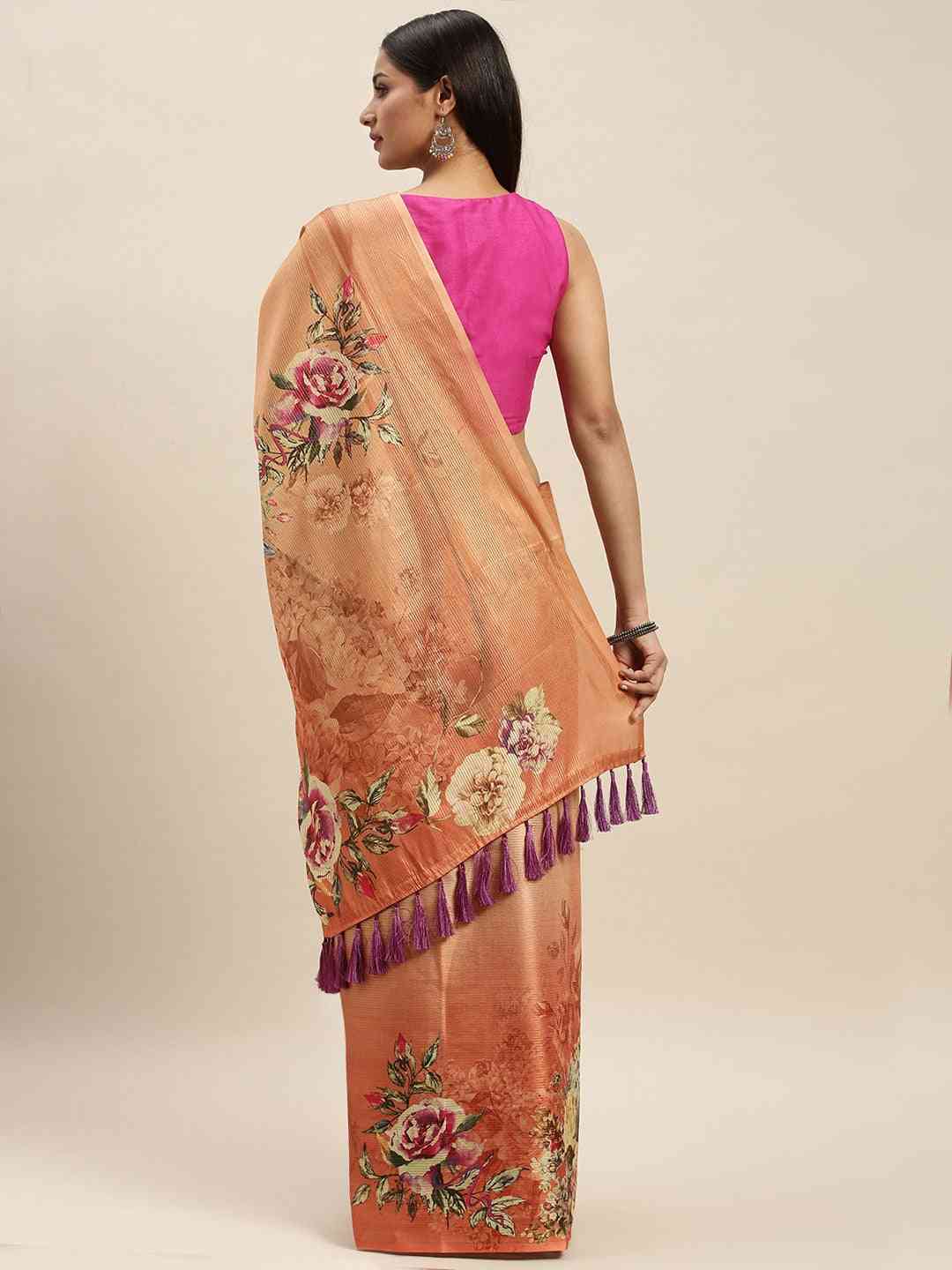 Soft Silk Zari Tissue Flower Print Design Saree