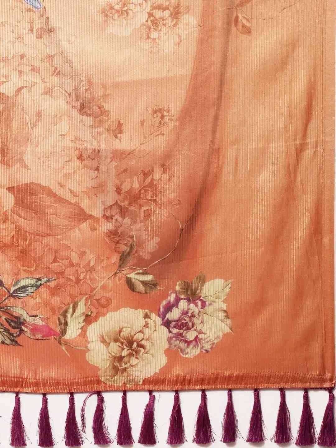 Soft Silk Zari Tissue Flower Print Design Saree