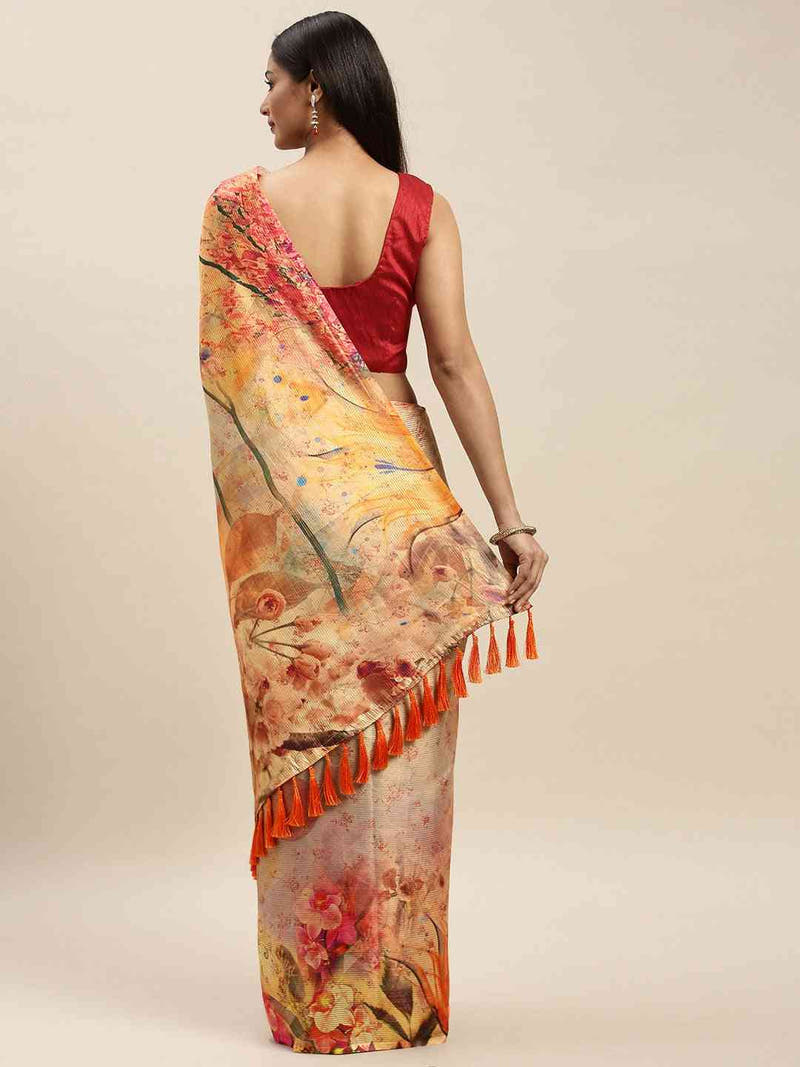Soft Silk Zari Tissue Flower Print Design Saree