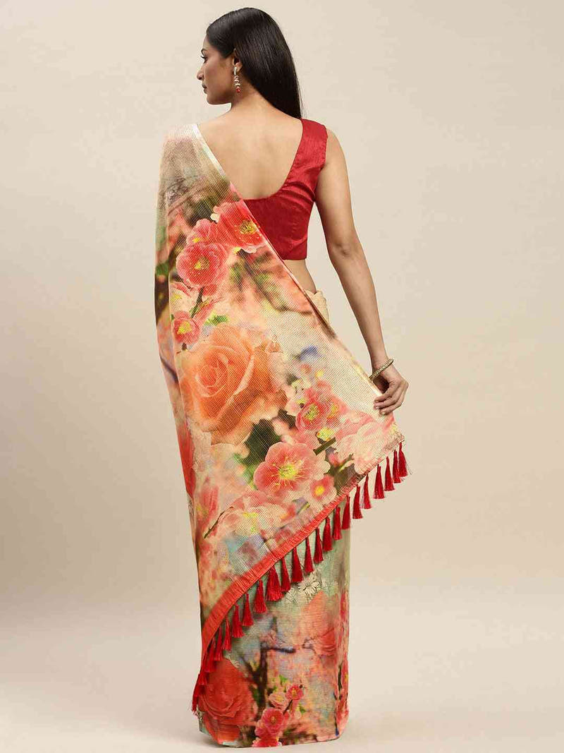 Soft Silk Zari Tissue Flower Print Design Saree