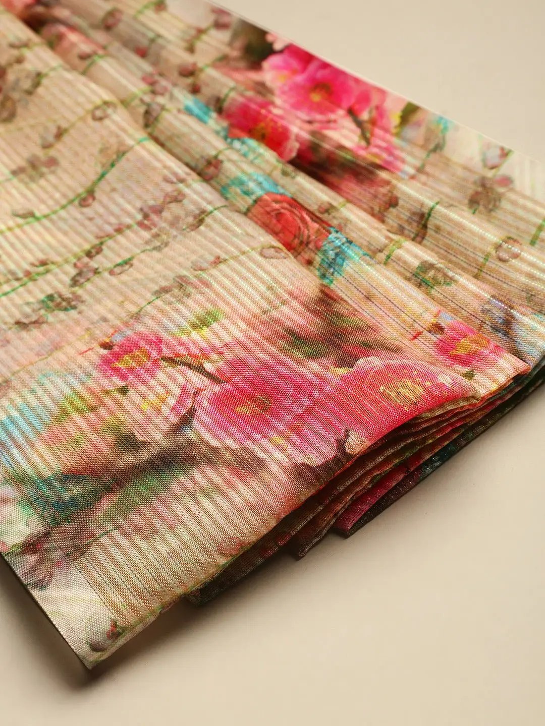 Soft Silk Zari Tissue Flower Print Design Saree