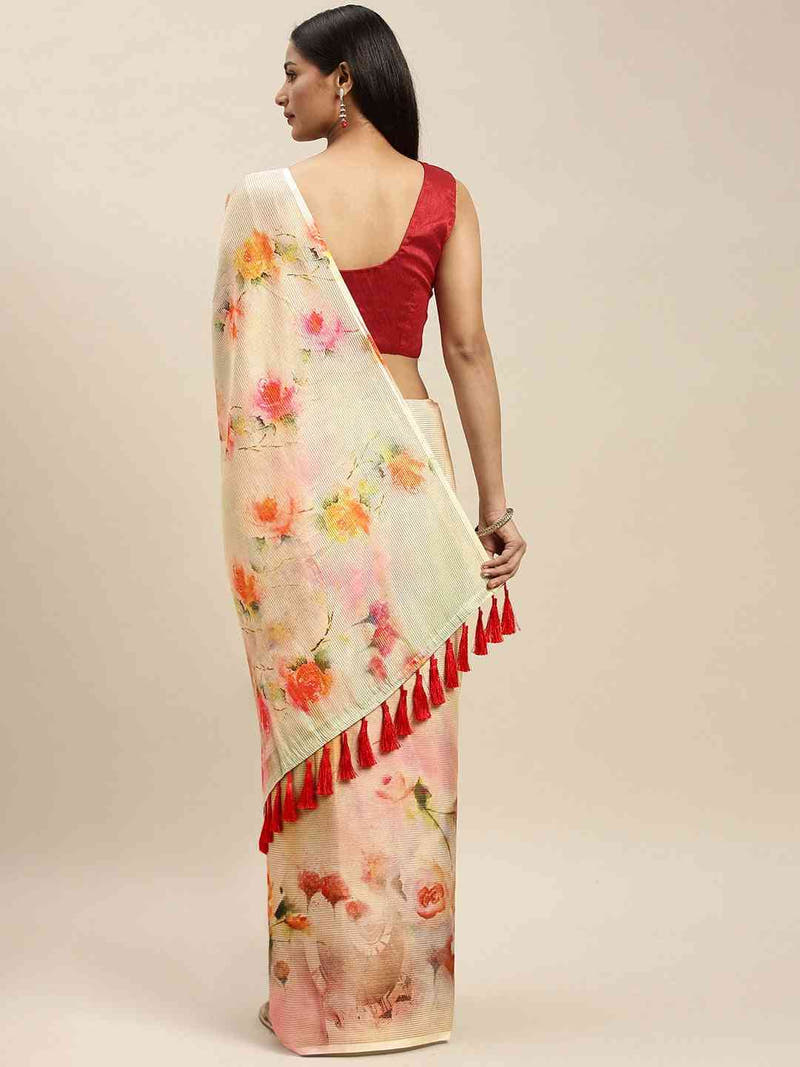 Soft Silk Zari Tissue Flower Print Design Saree