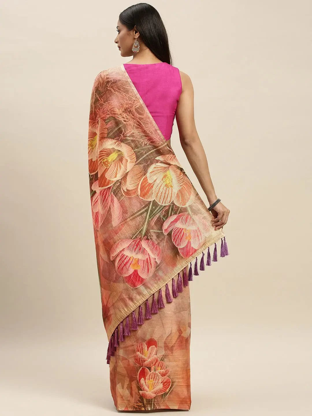 Soft Silk Zari Tissue Flower Print Design Saree