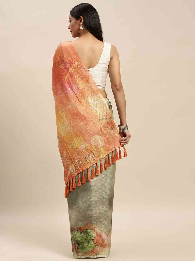 Soft Silk Zari Tissue Flower Print Design Saree
