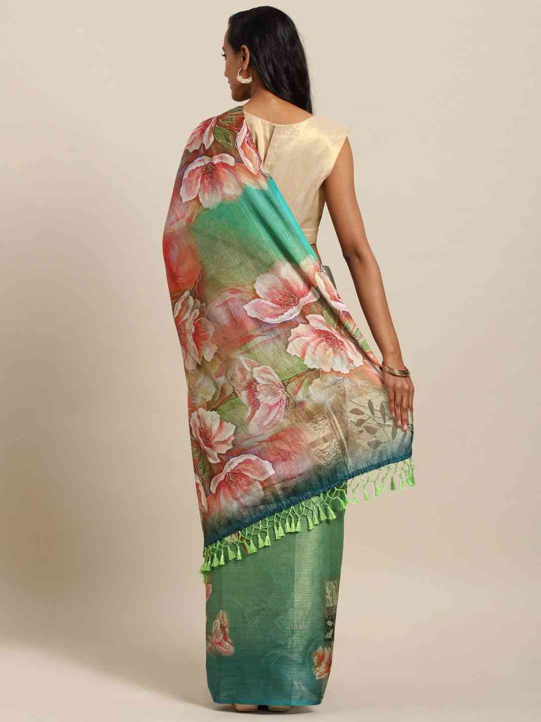 Exclusive Green Colour Maheshwari Floral Printed Saree