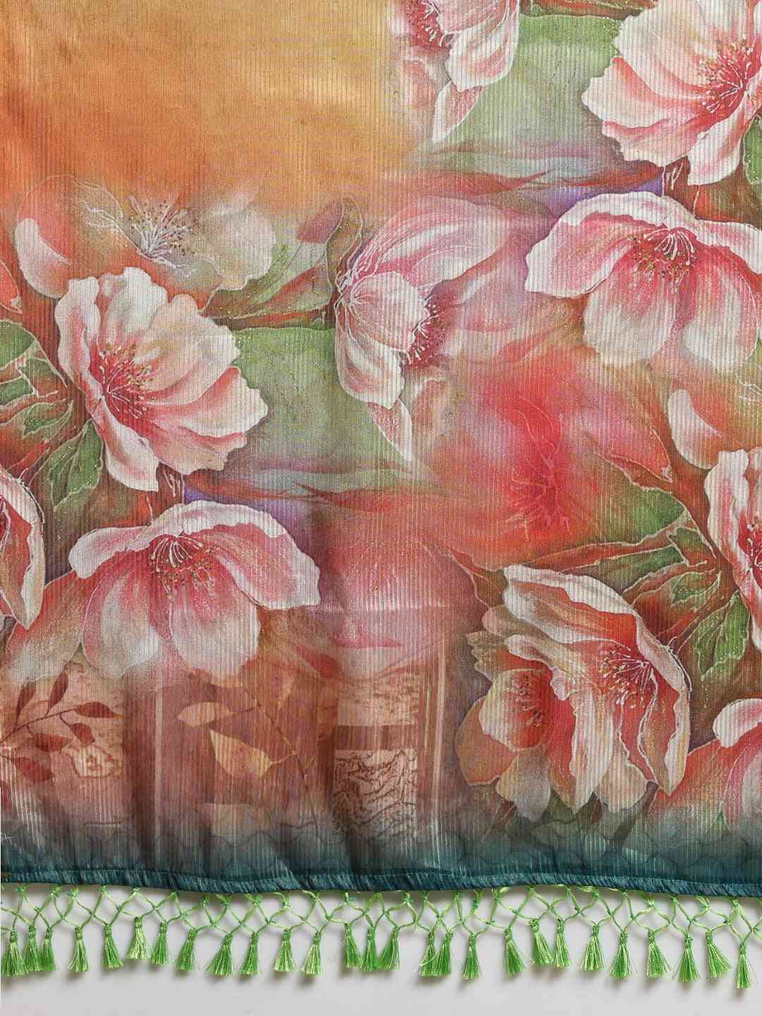 Exclusive Green Colour Maheshwari Floral Printed Saree