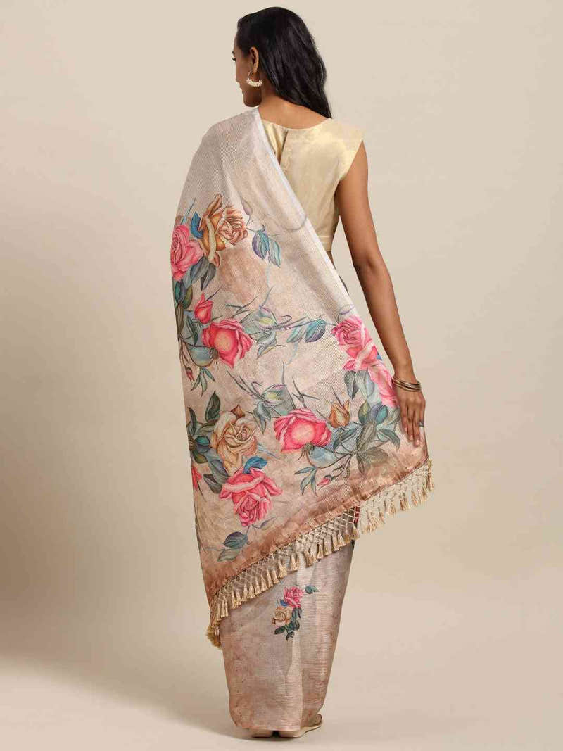Maheshwari Floral Printed Saree With Zari Border
