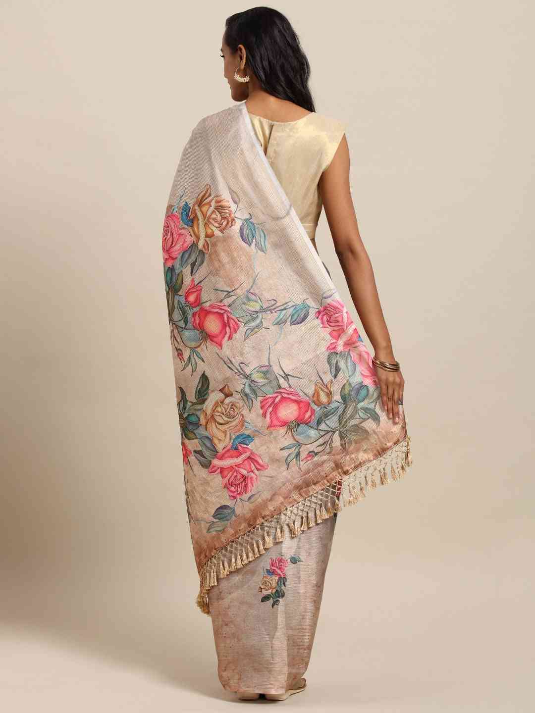 Exclusive Maheshwari Floral Printed Saree With Zari Border