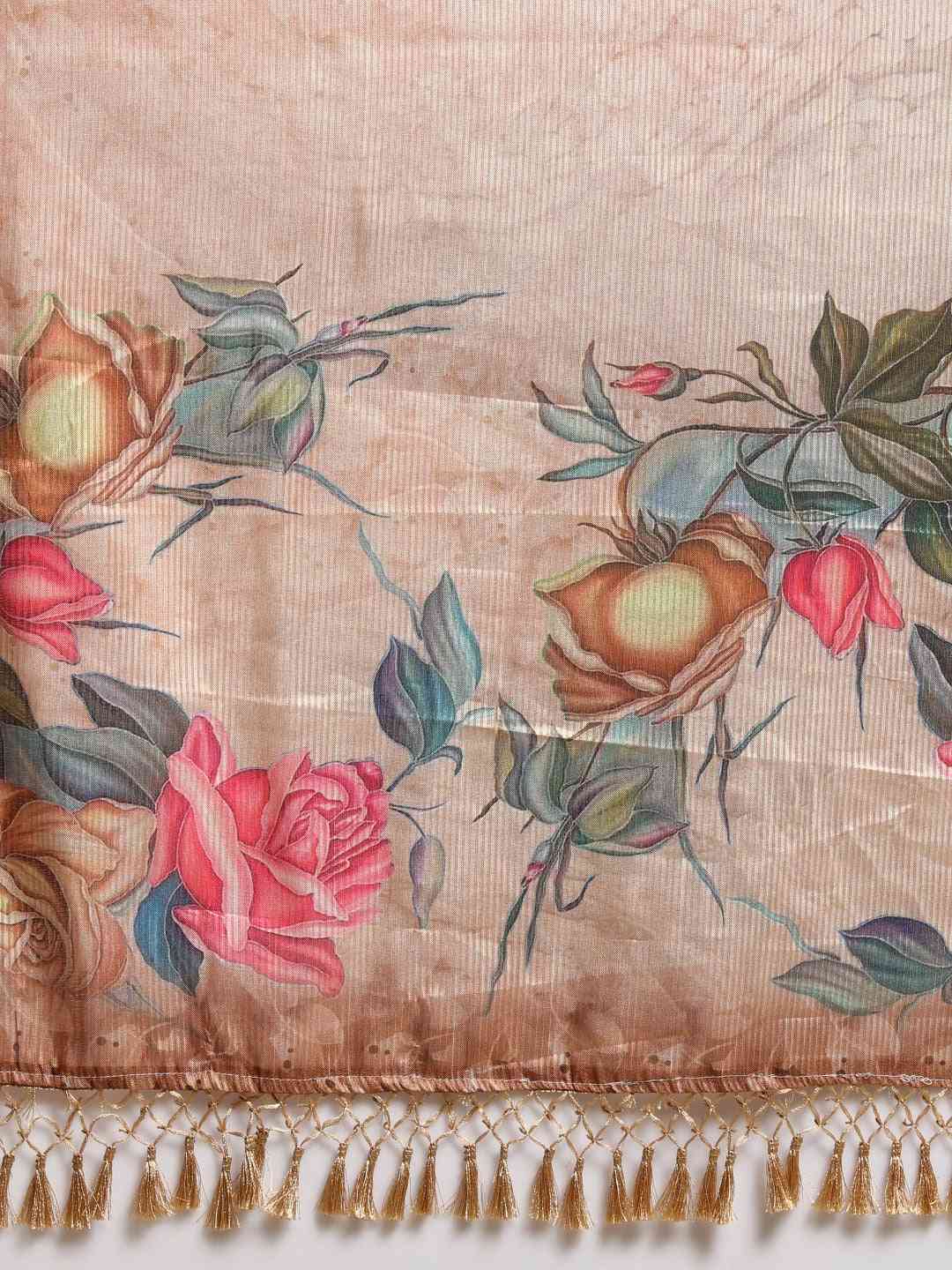 Exclusive Maheshwari Floral Printed Saree With Zari Border