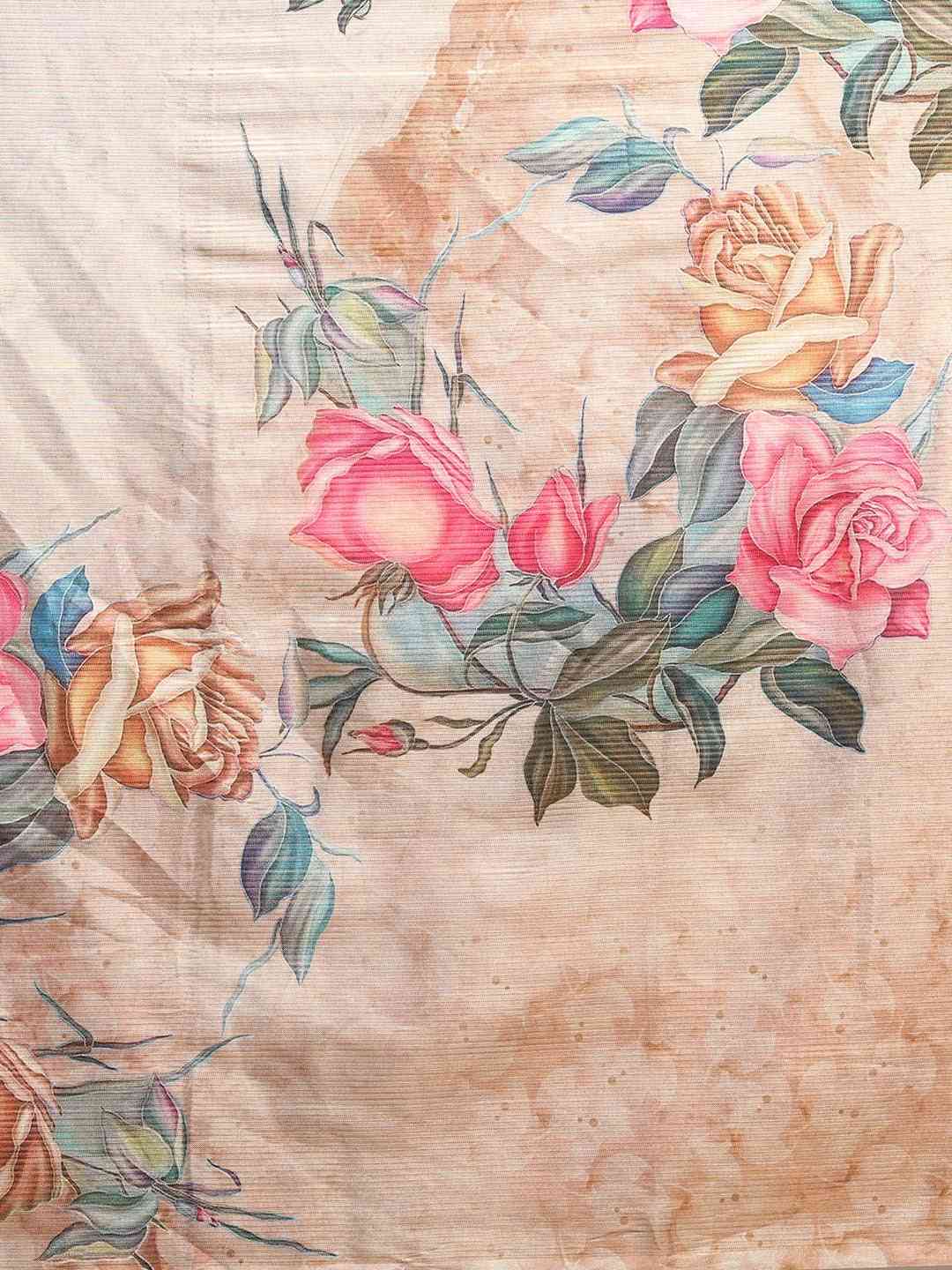 Exclusive Maheshwari Floral Printed Saree With Zari Border