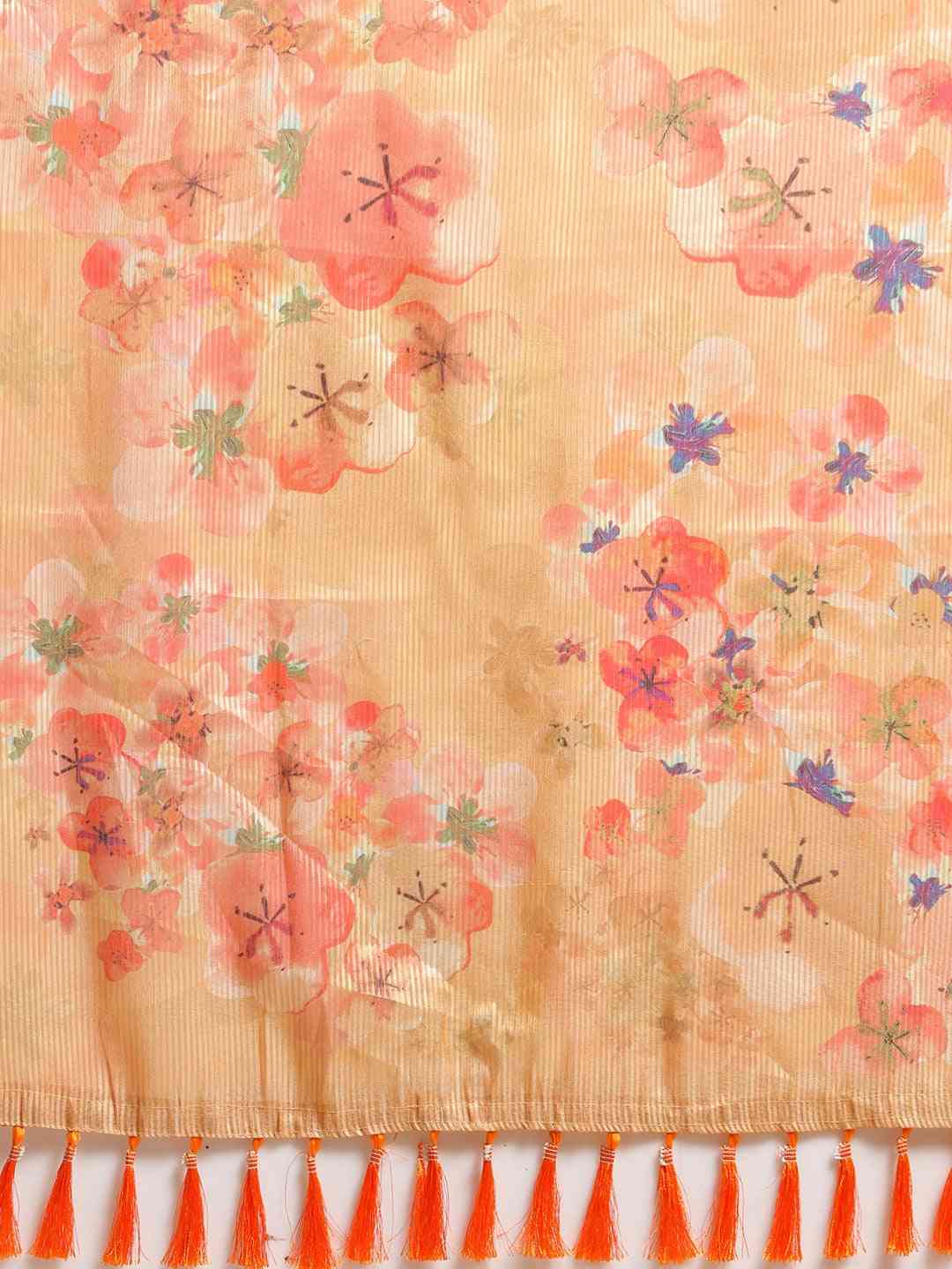 Yellow Colour Maheshwari Floral Printed Silk Saree