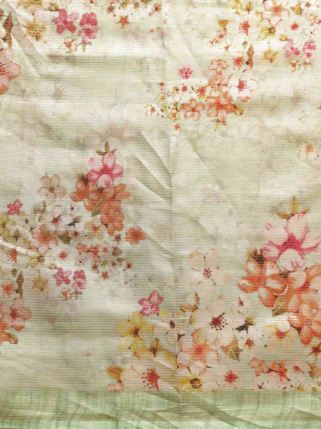 Maheshwari Floral Printed Silk Saree With Zari Work