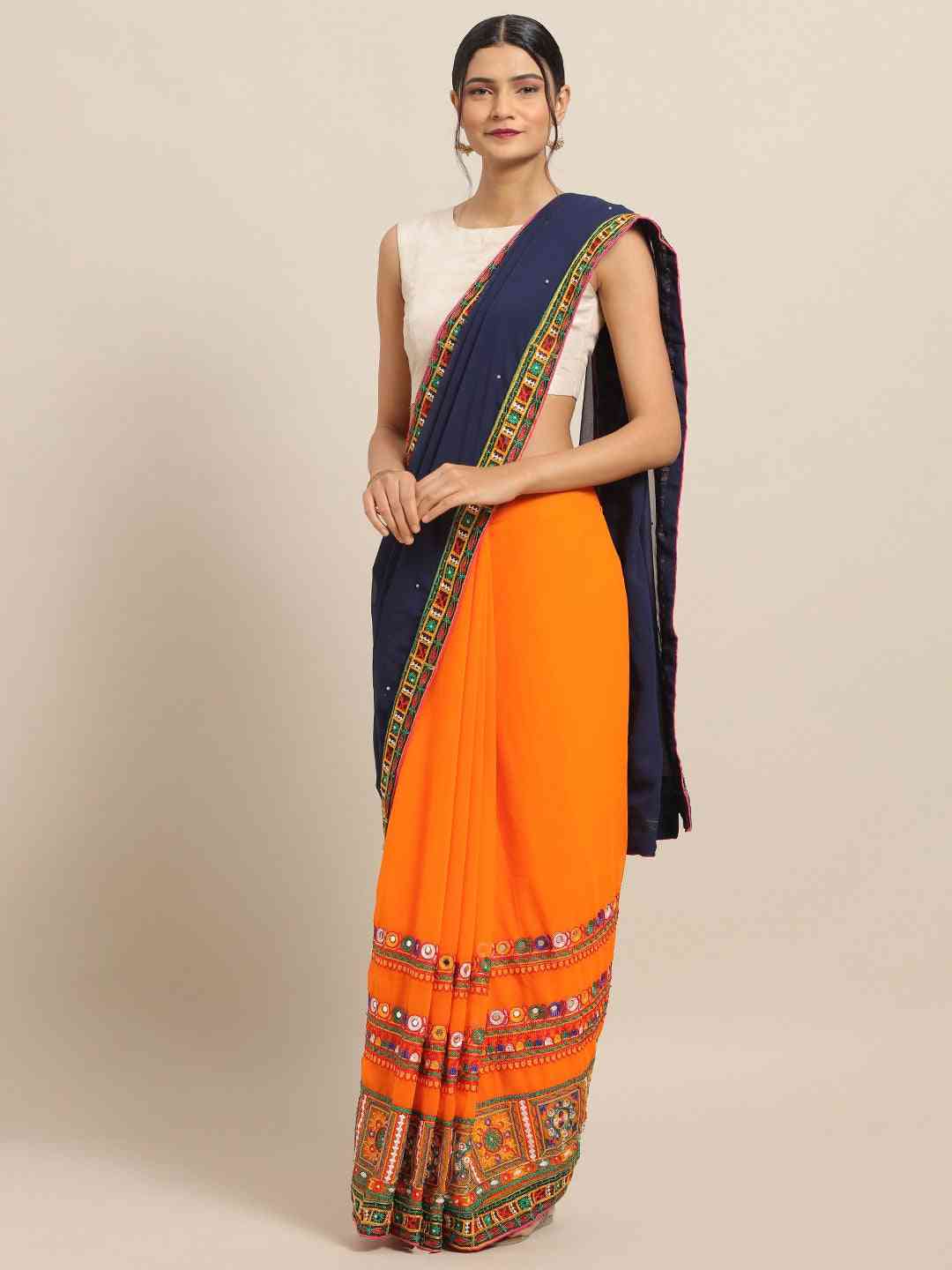 Exclusive Pure Georgette Kutchi Embroideried Bandhani Saree