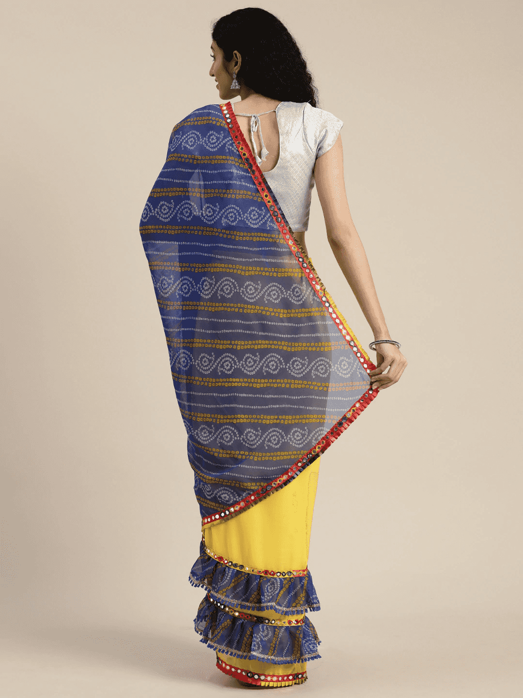 Pure Georgette Embroidered Bandhani Saree with Mirror Work