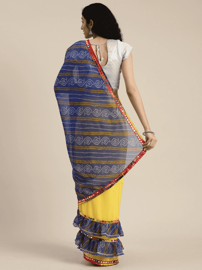 Pure Georgette Embroidered Bandhani Saree with Mirror Work