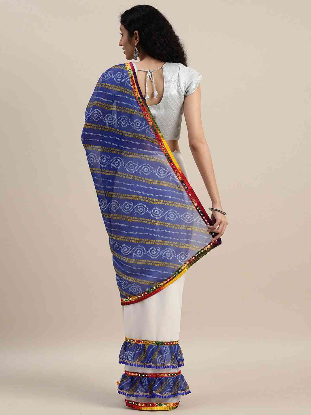 Beautiful Pure Georgette Mirror Work Bandhani Saree