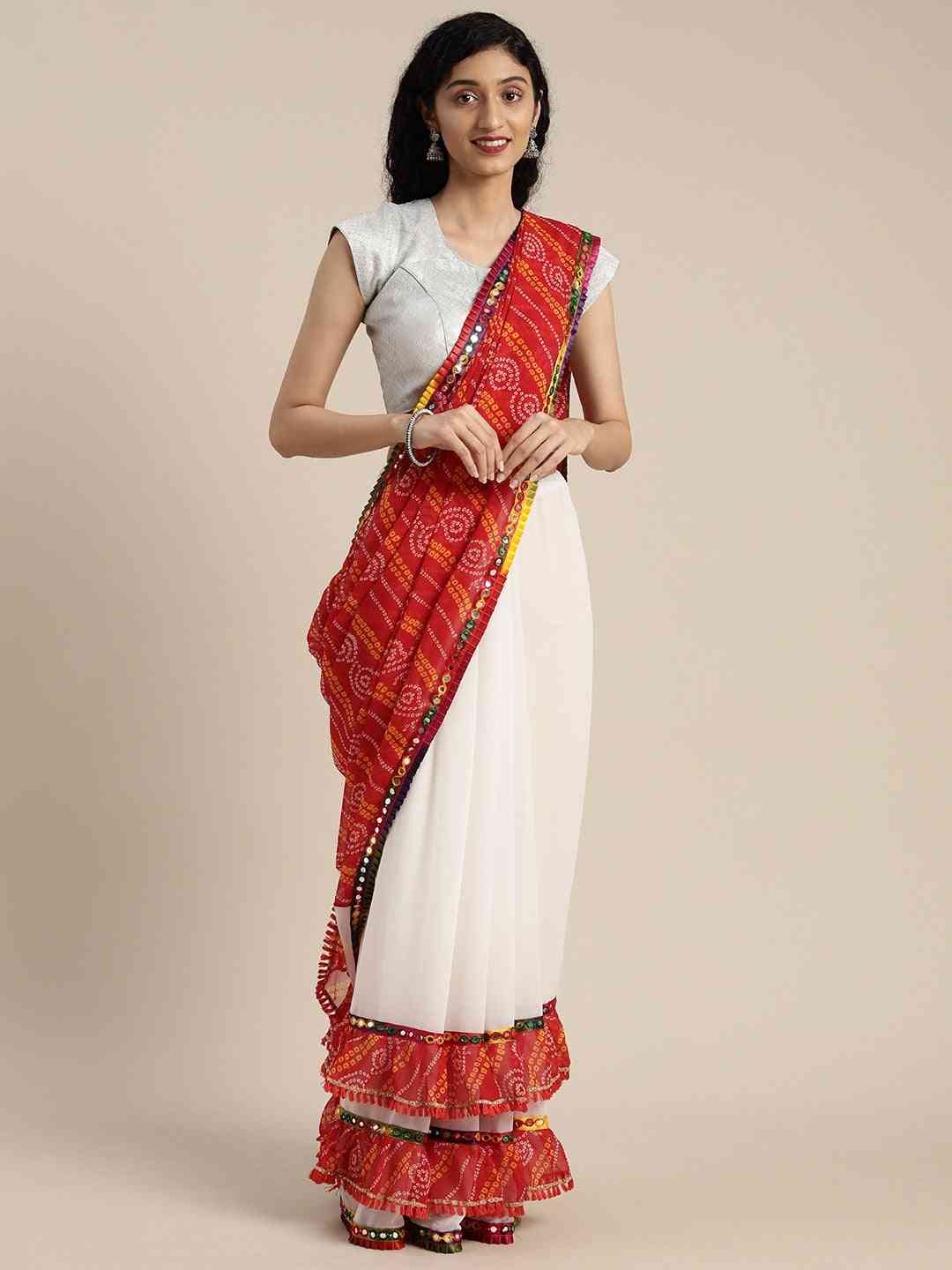 Beautiful Pure Georgette Embroidered Bandhani Saree