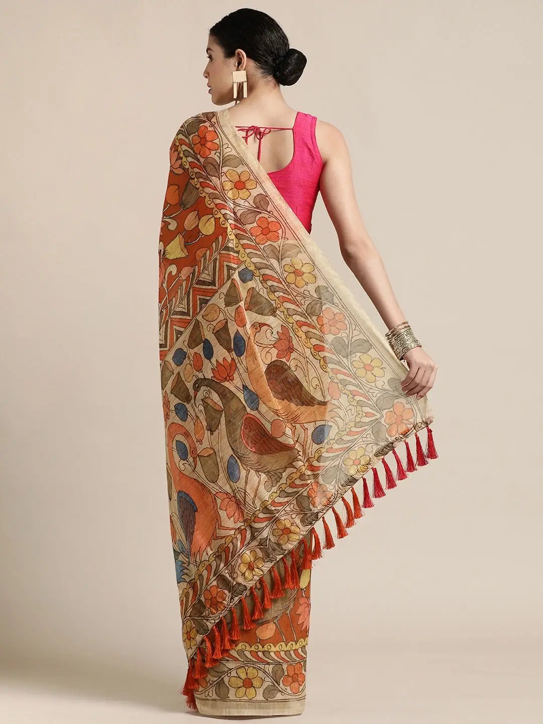 Digital Print Kalamkari Linen Saree