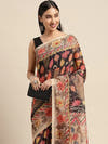 Black Linen Kalamkari Digital Print Saree with Tassel Pallu