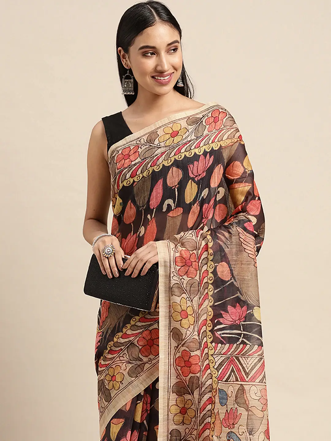 Digital Print Kalamkari Linen Saree