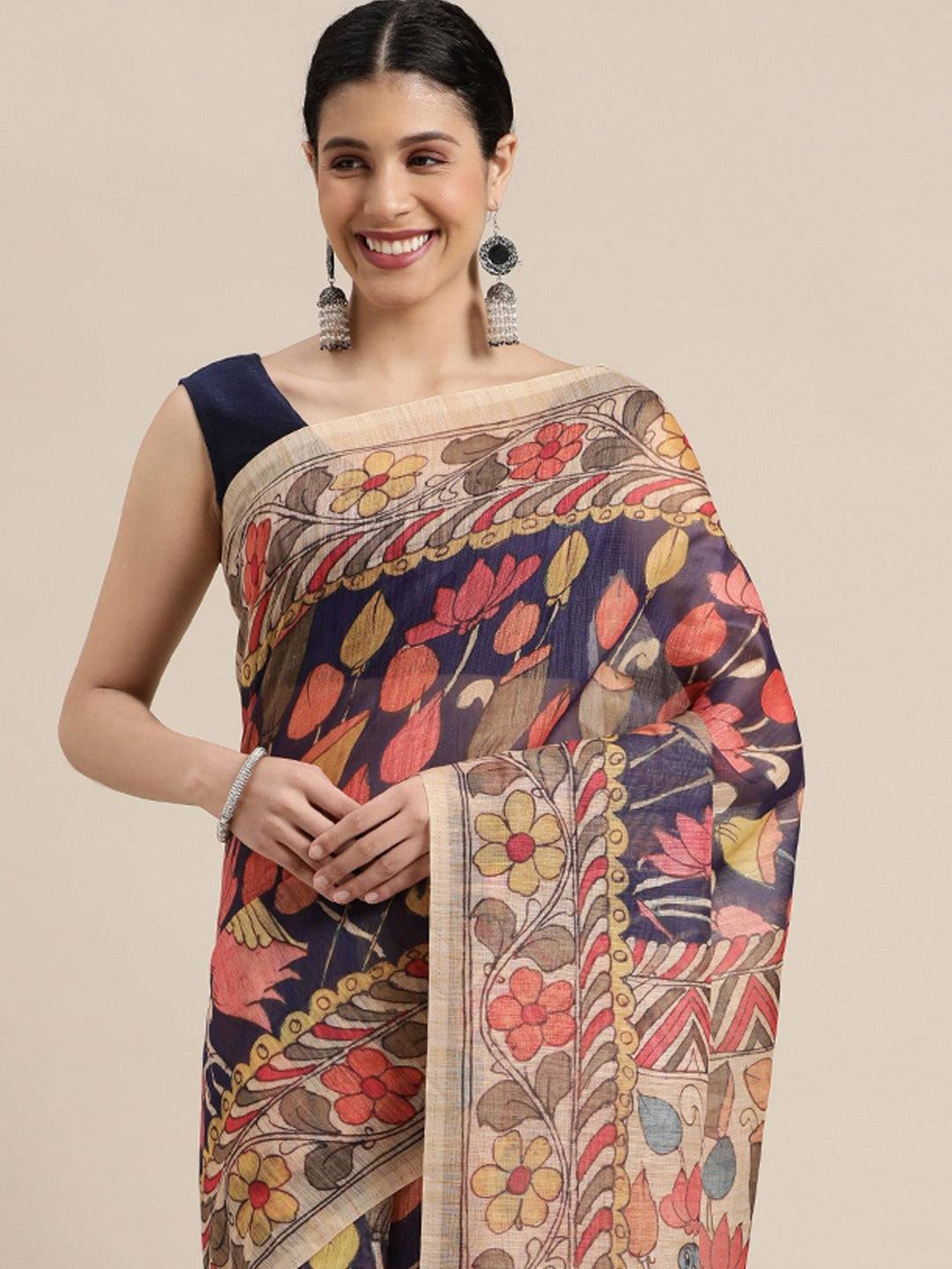 Digital Print Kalamkari Linen Saree