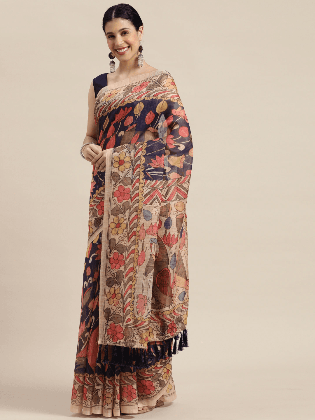 Digital Print Kalamkari Linen Saree
