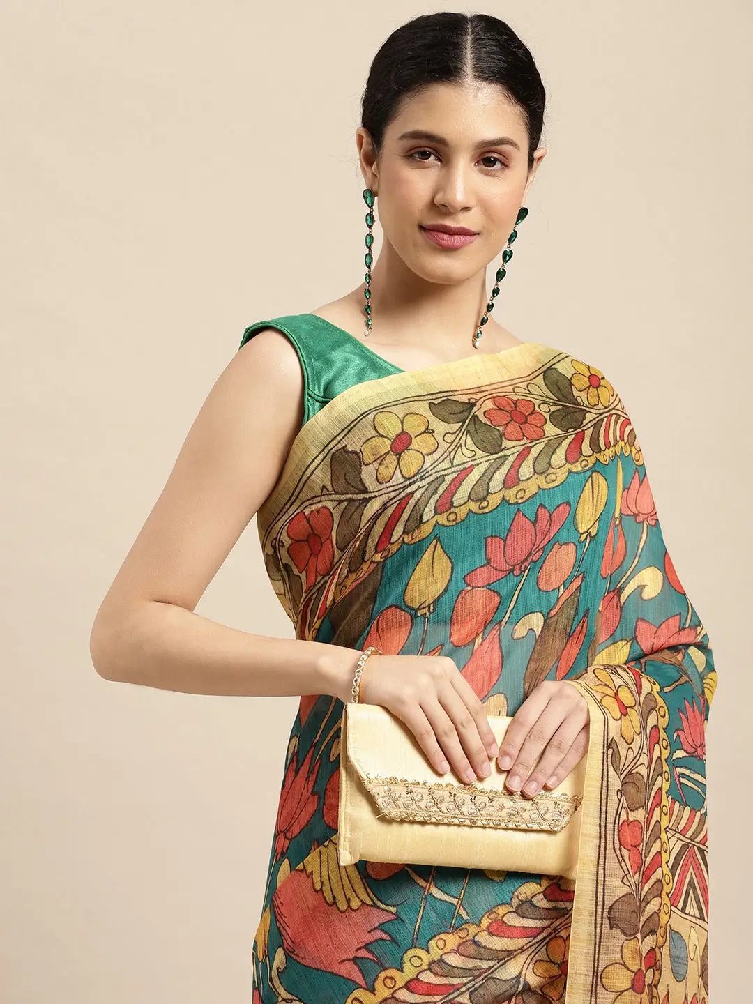 Digital Print Kalamkari Linen Saree