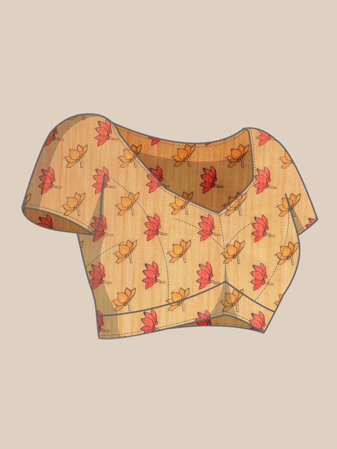 Digital Print Kalamkari Linen Saree