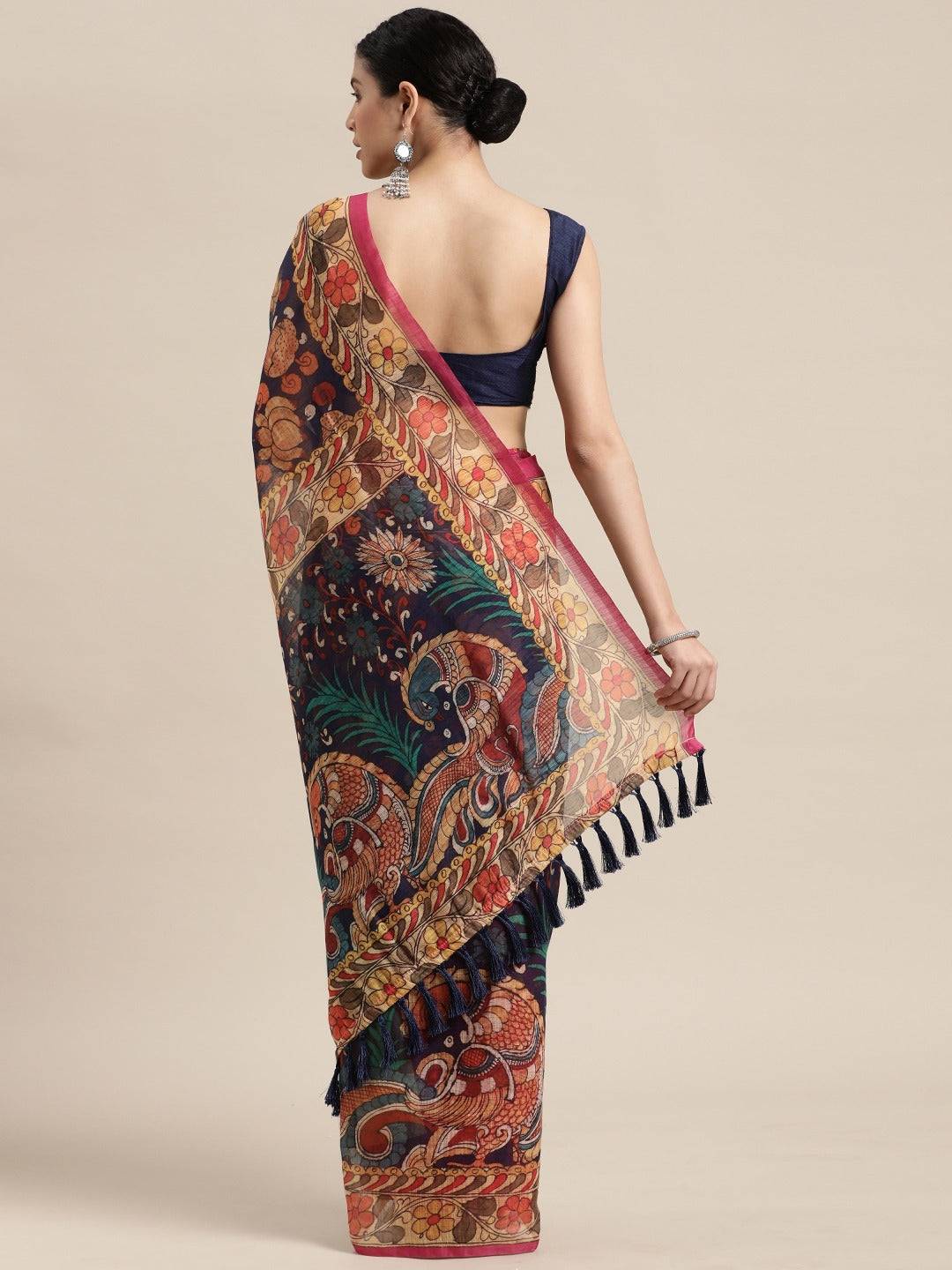 Digital Print Kalamkari Linen Saree