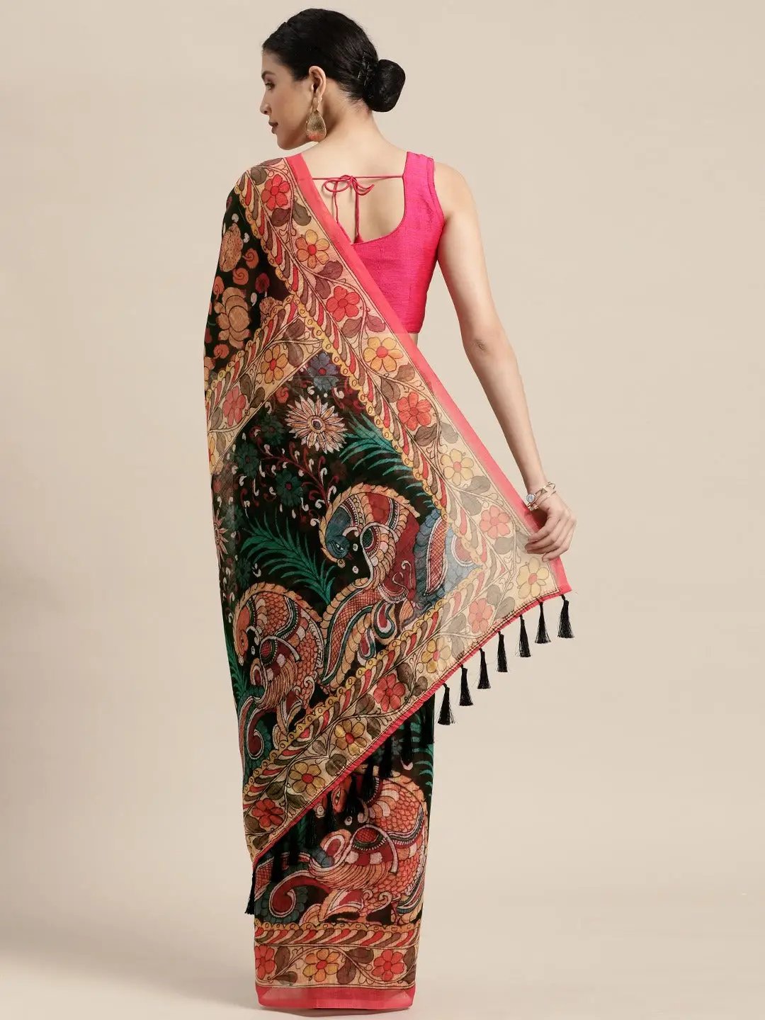 Latest Digital Print Kalamkari Linen Saree Collection