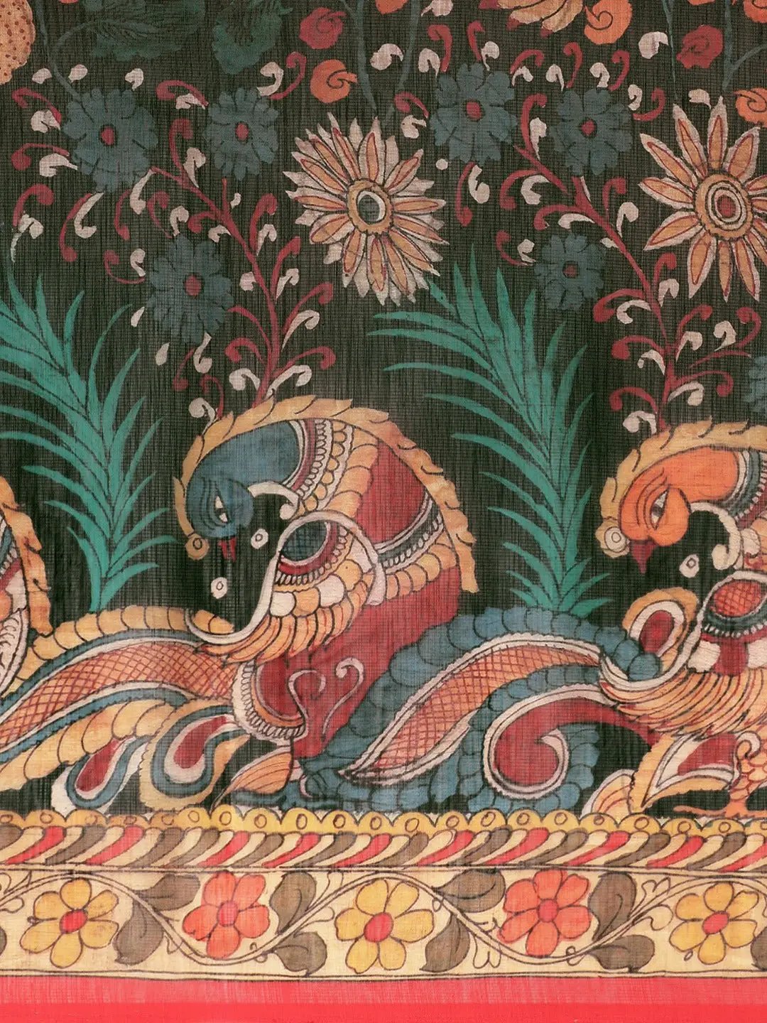 Latest Digital Print Kalamkari Linen Saree Collection