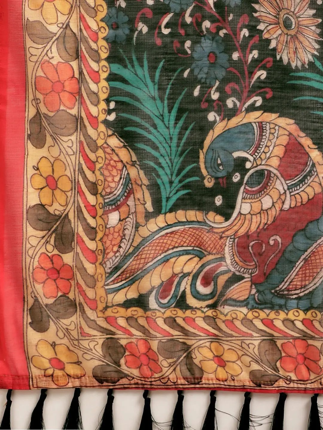 Latest Digital Print Kalamkari Linen Saree Collection