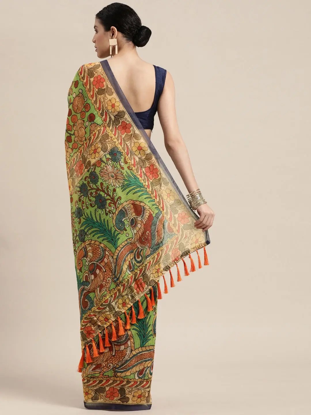 Latest Digital Print Kalamkari Linen Saree Collection